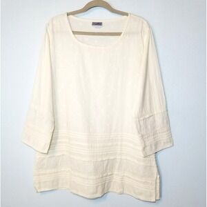 Eucalyptus Cotton Embroidered Long Sleeve Pleated Hems Shift Dress Size Large